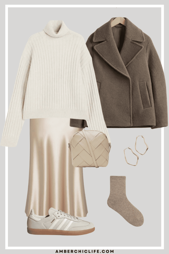 how to wear satin skirt in winter