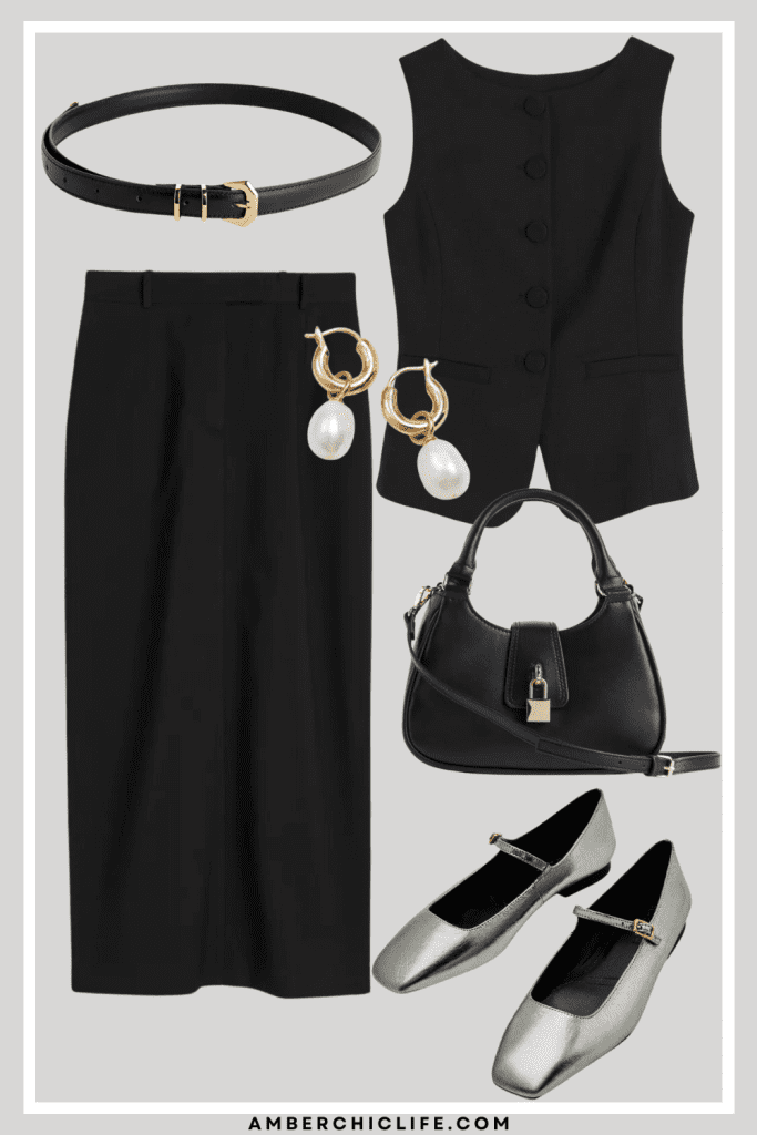 black maxi pencil skirt outfit