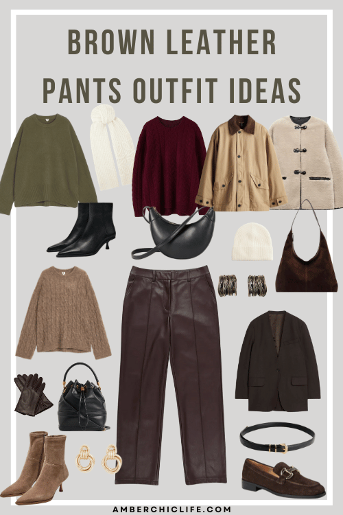 brown leather pants outfit ideas