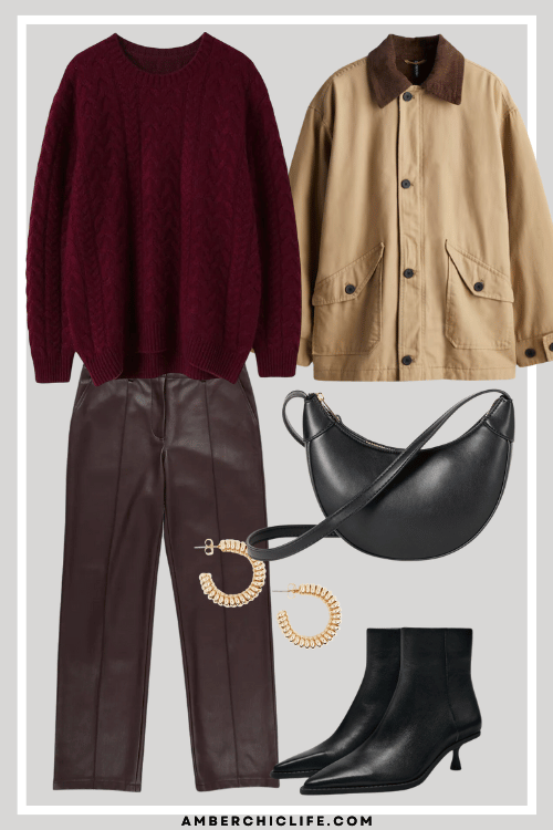 brown leather pants outfit 2024