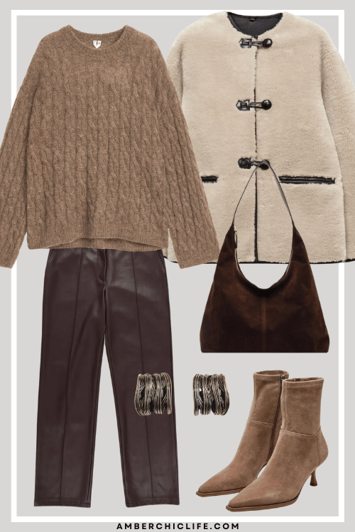 brown leather trousers outfit 2024