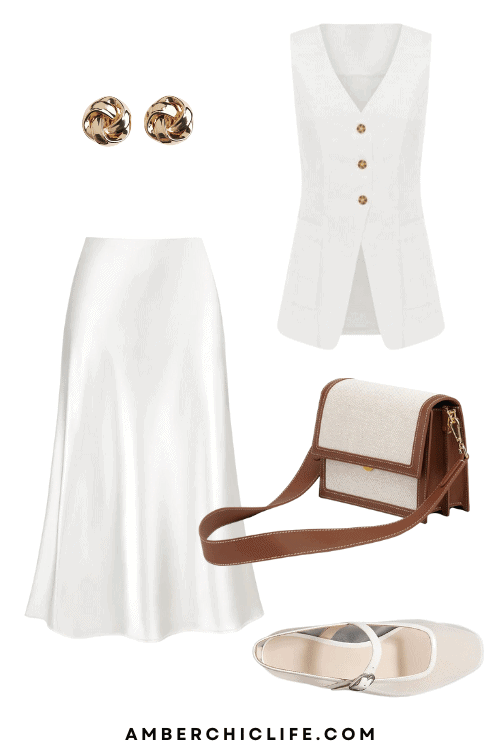 white satin skirt outfit