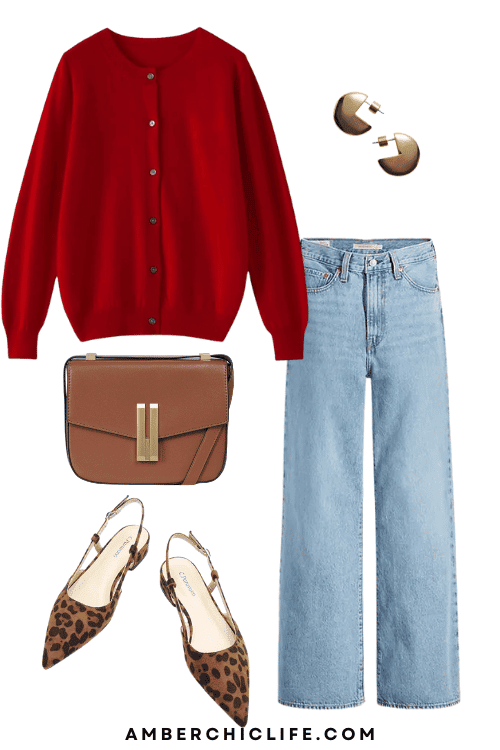 red cardigan outfit