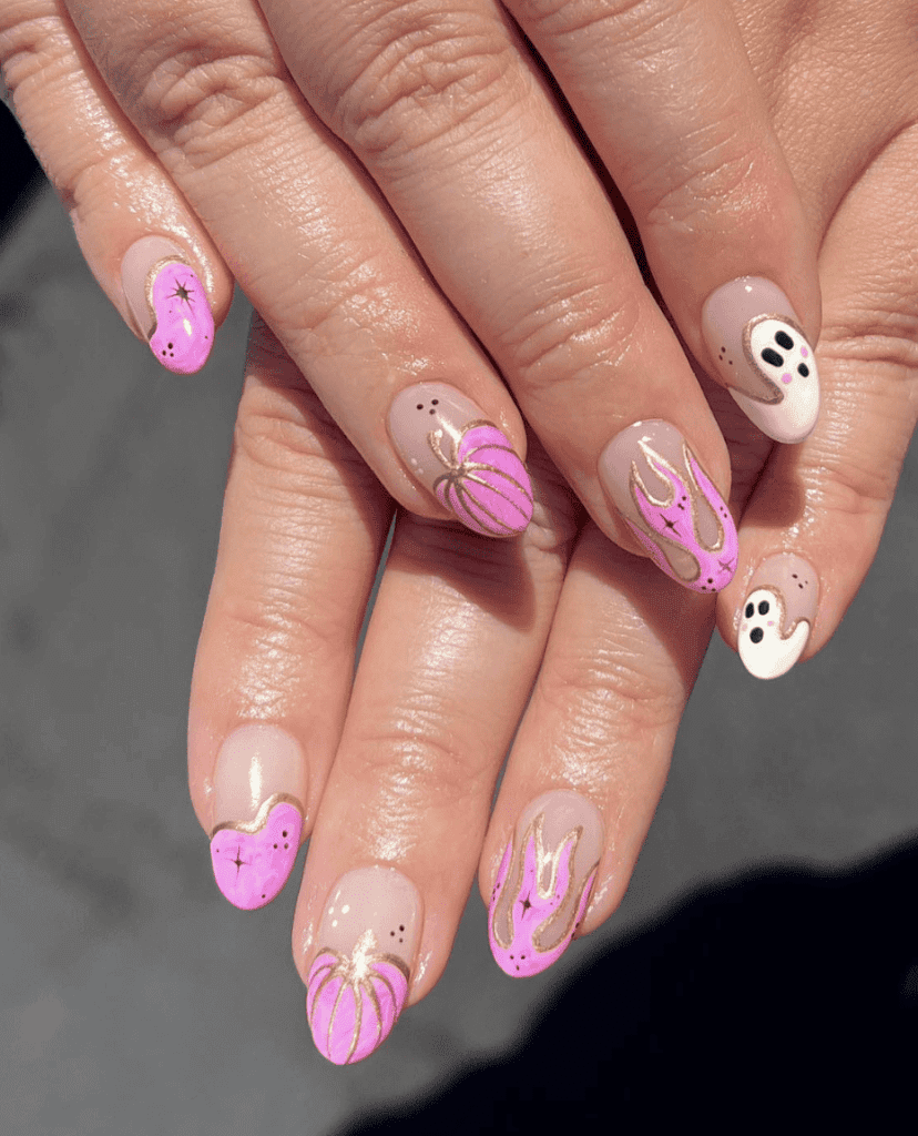 pink halloween nails