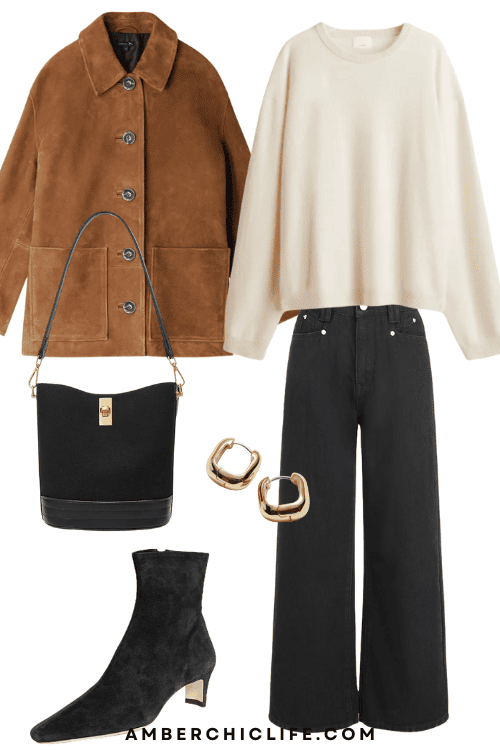 brown suede jacket outfit