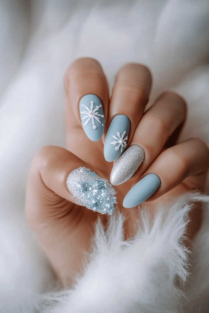 light blue winter nails