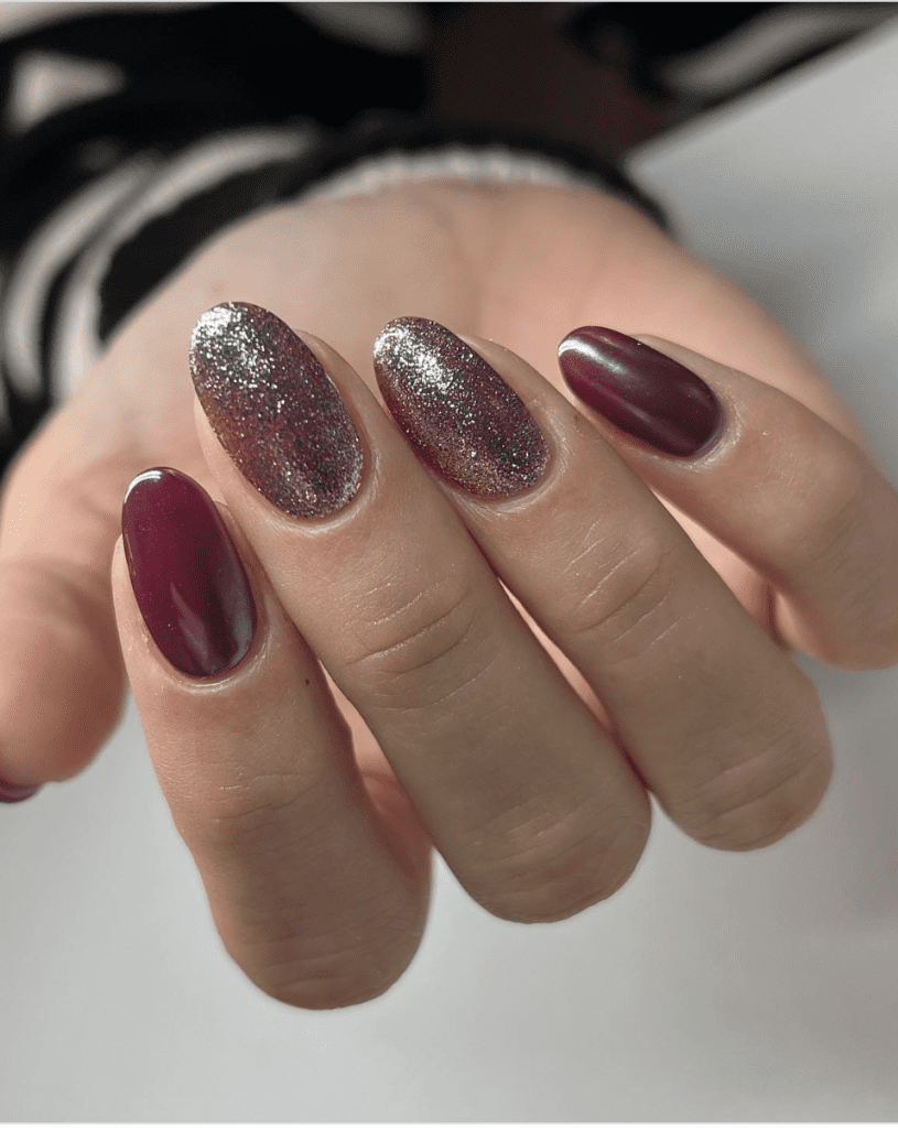 plum glitter nail